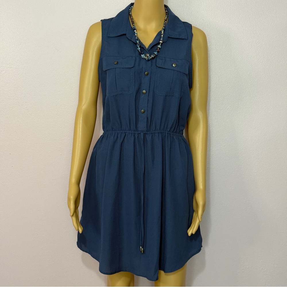Gypsies & Moondust Blue Sleeveless Polo Collar Sundress